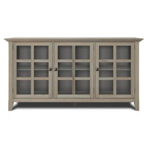 Acadian Solid Wood 62 Inch Wide Rustic Wide Storage Cabinet In Distressed Grey
