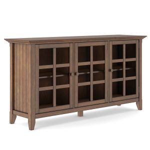 Acadian Solid Wood Wide Storage Cabinet In Rustic Natural Aged Brown