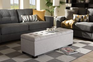 Baxton Studio Roanoke Modern And Contemporary Grayish Beige Fabric Upholstered Grid-Tufting Storage Ottoman Bench