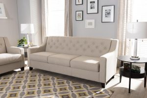 Baxton Studio Arcadia Modern and Contemporary Light Beige Fabric Upholstered Button-Tufted Living Room 3-Seater Sofa