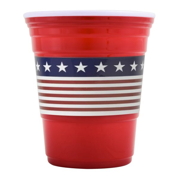 Reusable Plastic Red Party Cups - 18 Oz with US flag