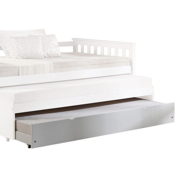 Mission Style Wooden Twin Size Daybed Trundle With Caster Wheels, White