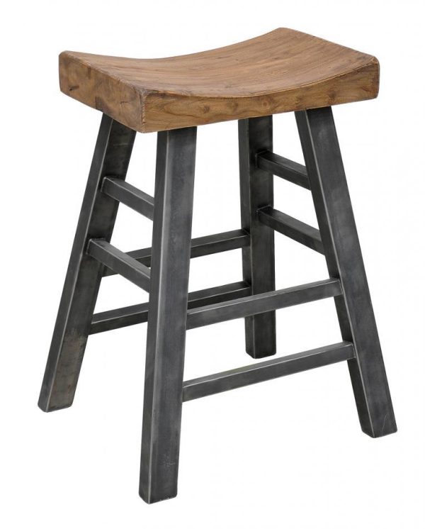 The Urban Port Wooden Saddle Seat 30 Inch Barstool With Ladder Base, Brown And Black