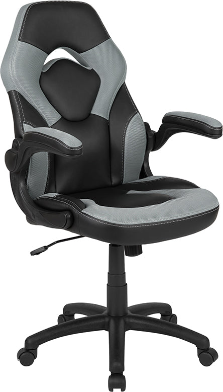 X10 Gaming Chair Racing Office Ergonomic Computer Pc Adjustable Swivel Chair With Flip-Up Arms, Gray/Black Leathersoft