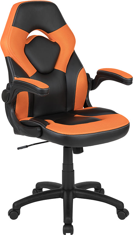 X10 Gaming Chair Racing Office Ergonomic Computer Pc Adjustable Swivel Chair With Flip-Up Arms, Orange/Black Leathersoft