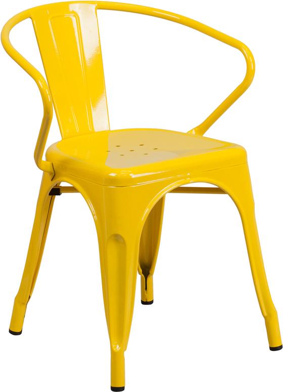 Yellow Metal Indoor-Outdoor Chair with Arms - CH-31270-YL-GG