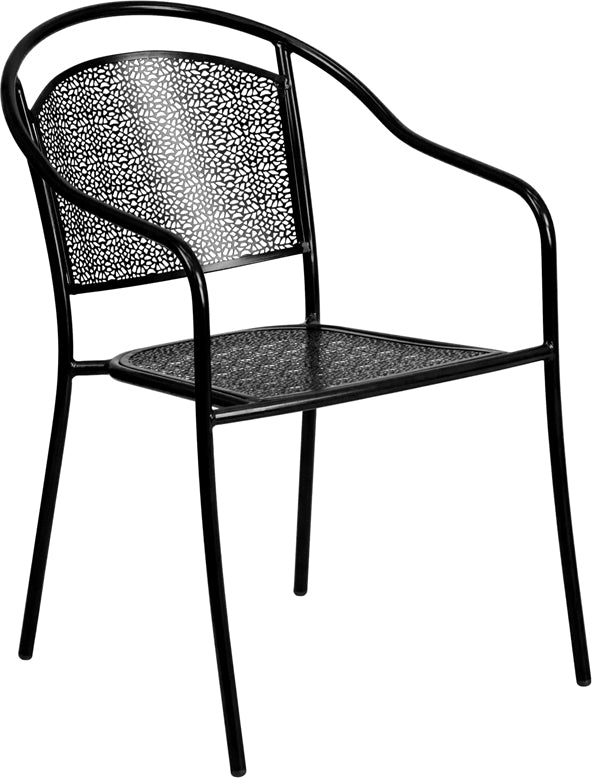 Black Indoor-Outdoor Steel Patio Arm Chair With Round Back
