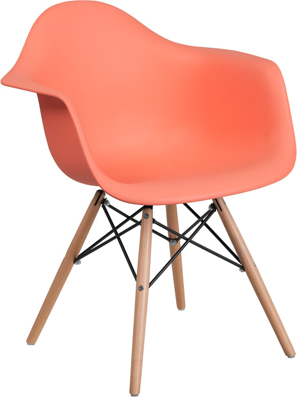 Alonza Series Peach Plastic Chair With Wood Base