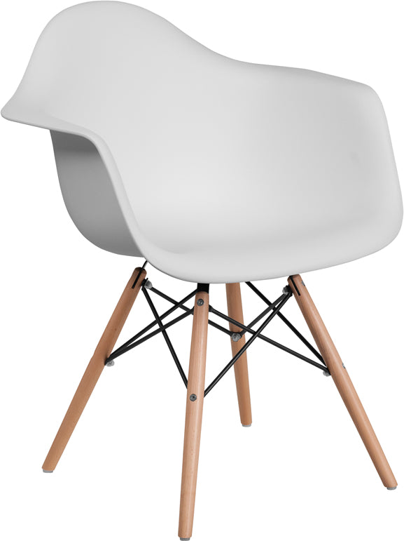 Alonza Series White Plastic Chair With Wood Base