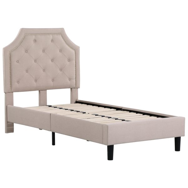 Brighton Twin Size Tufted Upholstered Platform Bed In Beige Fabric