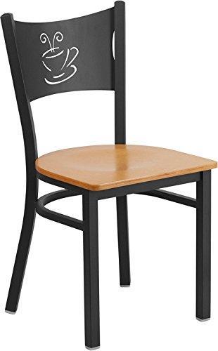 HERCULES Series Black Coffee Back Metal Restaurant Chair - Natural Wood Seat - XU-DG-60099-COF-NATW-GG