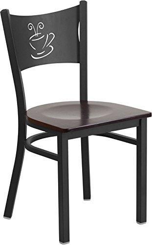 HERCULES Series Black Coffee Back Metal Restaurant Chair - Walnut Wood Seat - XU-DG-60099-COF-WALW-GG