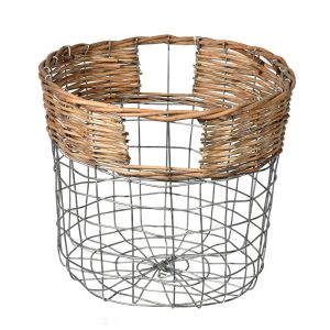 10.5 Round Wire Basket W/ Woven Bamboo