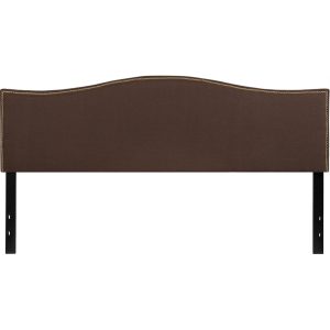 Lexington Upholstered King Size Headboard With Decorative Nail Trim In Dark Brown Fabric