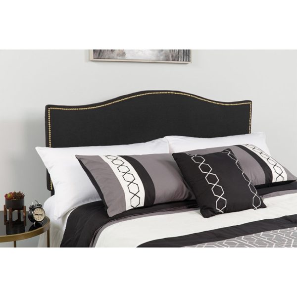 Lexington Upholstered Queen Size Headboard With Decorative Nail Trim In Black Fabric