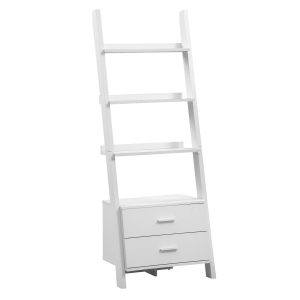 White 69H Ladder Bookcase With 2 Storage Drawers