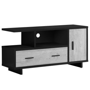 Tv Stand - 48L / Black / Grey Reclaimed Wood-Look