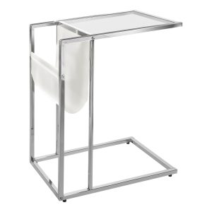 White / Chrome Metal Accent Table With A Magazine Holder