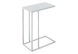 White Metal Accent Table With Frosted Tempered Glass