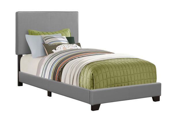 Bed - Twin Size / Grey Leather-Look Fabric