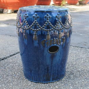 Tasseled Drum Ceramic Garden Stool - Navy Blue