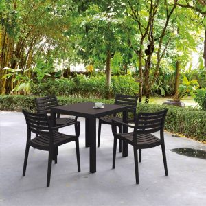 Artemis Resin Square Dining Set with 4 arm chairs Brown