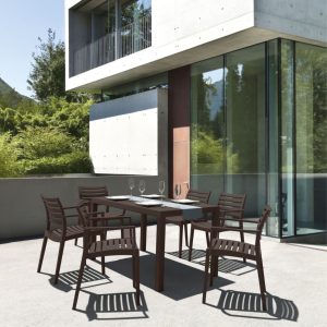 Artemis Resin Rectangle Dining Set with 6 arm chairs Brown