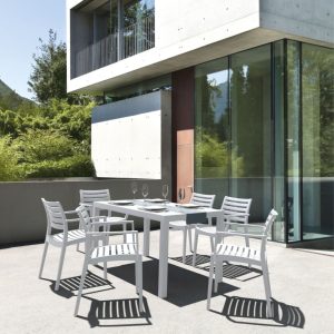 Artemis Resin Rectangle Dining Set with 6 arm chairs White