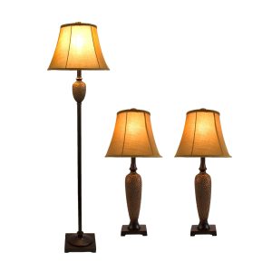 Elegant Designs Hammered Bronze Three Pack Lamp Set (2 Table Lamps, 1 Floor Lamp)