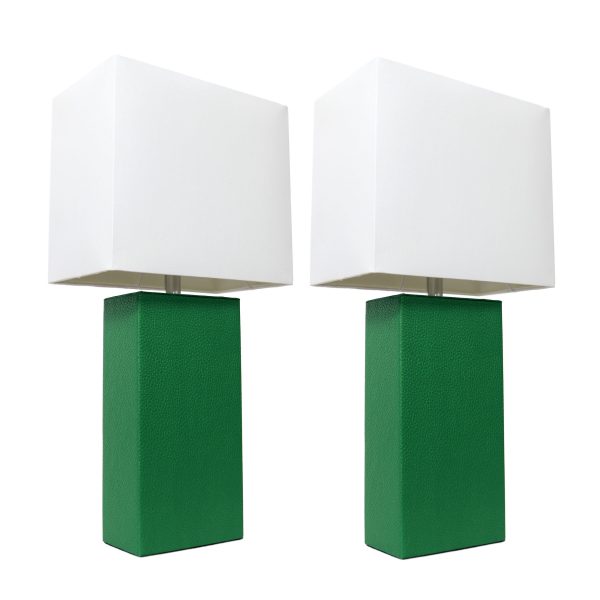 Elegant Designs 2 Pack Modern Leather Table Lamps with White Fabric Shades, Green