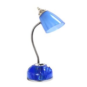 LimeLights Flossy Organizer Desk Lamp with Charging Outlet Lazy Susan Base Blue