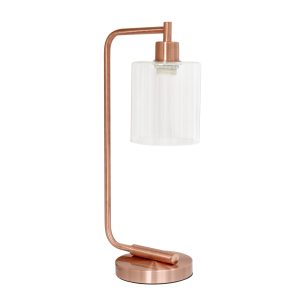 Simple Designs Bronson Antique Style Industrial Iron Lantern Desk Lamp with Glass Shade, Rose Gold