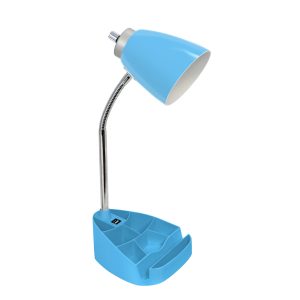 Limelights Gooseneck Organizer Desk Lamp with iPad Tablet Stand Book Holder and USB port, Blue