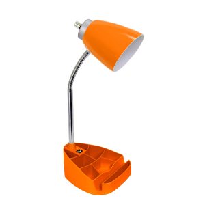 Limelights Gooseneck Organizer Desk Lamp with iPad Tablet Stand Book Holder and USB port, Orange