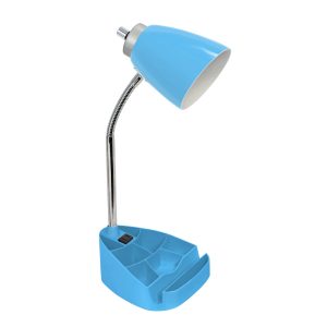 Limelights Gooseneck Organizer Desk Lamp with iPad Tablet Stand Book Holder and Charging Outlet, Blue