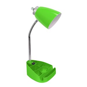 Limelights Gooseneck Organizer Desk Lamp with iPad Tablet Stand Book Holder and Charging Outlet, Green