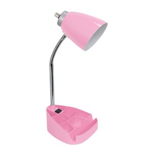 Limelights Gooseneck Organizer Desk Lamp with iPad Tablet Stand Book Holder and Charging Outlet, Pink