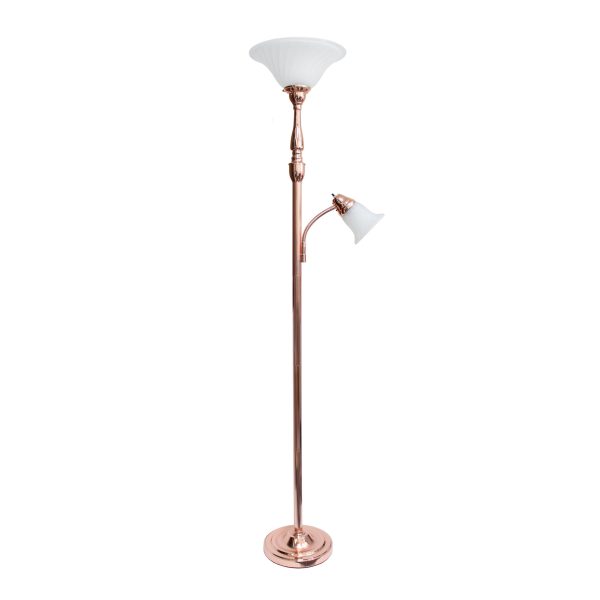 Elegant Designs 2 Light Mother Daughter Floor Lamp with White Marble Glass, Rose Gold