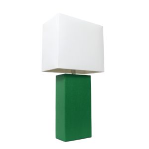 Elegant Designs Modern Leather Table Lamp with White Fabric Shade ATHE-LT1025GRN