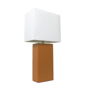Elegant Designs Modern Leather Table Lamp with White Fabric Shade ATHE-LT1025TAN