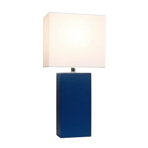 Elegant Designs Modern Leather Table Lamp with White Fabric Shade,  Blue