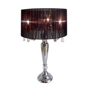 Elegant Designs Trendy Romantic Sheer Shade Table Lamp with Hanging Crystals ATHE-LT1034BLK