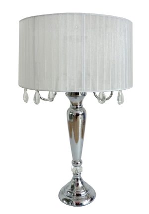 Elegant Designs Trendy Romantic Sheer Shade Table Lamp with Hanging Crystals ATHE-LT1034WHT