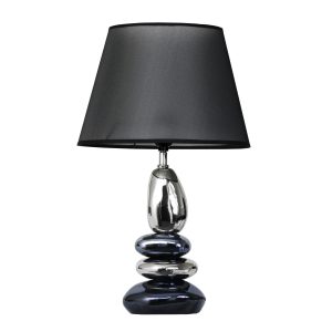Elegant Designs Stacked Chrome and Metallic Blue Stones Ceramic Table Lamp with Black Shade