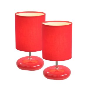 Simple Designs Stonies Small Stone Look Table Bedside Lamp 2 Pack Set ATHE-LT2005RED2PK
