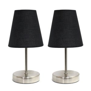 Simple Designs Sand Nickel Mini Basic Table Lamp with Fabric Shade 2 Pack Set ATHE-LT2013BLK2PK