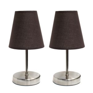 Simple Designs Sand Nickel Mini Basic Table Lamp with Fabric Shade 2 Pack Set ATHE-LT2013BWN2PK