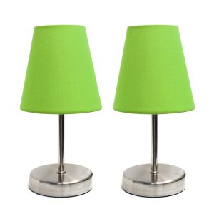 Simple Designs Sand Nickel Mini Basic Table Lamp with Fabric Shade 2 Pack Set ATHE-LT2013GRN2PK