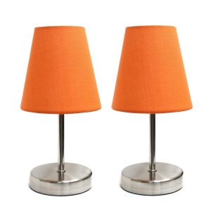 Simple Designs Sand Nickel Mini Basic Table Lamp with Fabric Shade 2 Pack Set ATHE-LT2013ORG2PK
