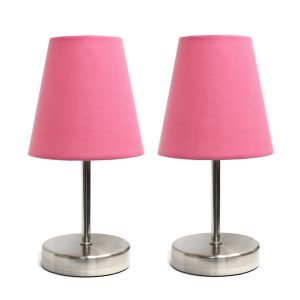 Simple Designs Sand Nickel Mini Basic Table Lamp with Fabric Shade 2 Pack Set ATHE-LT2013PNK2PK